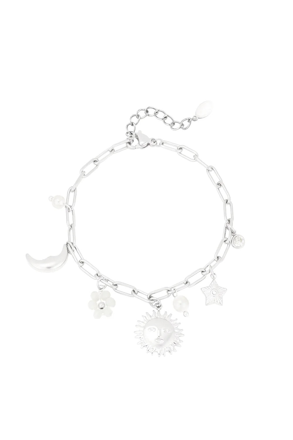 armbandje met bedels zon maan zilverkleurig stainless steel