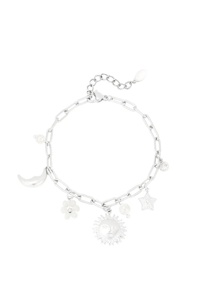 armbandje met bedels zon maan zilverkleurig stainless steel