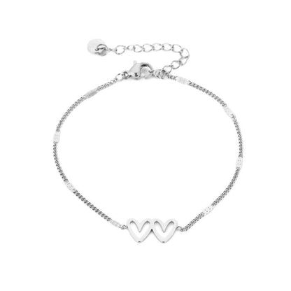 armbandje met dubbel hartje zilverkleurig stainless steel