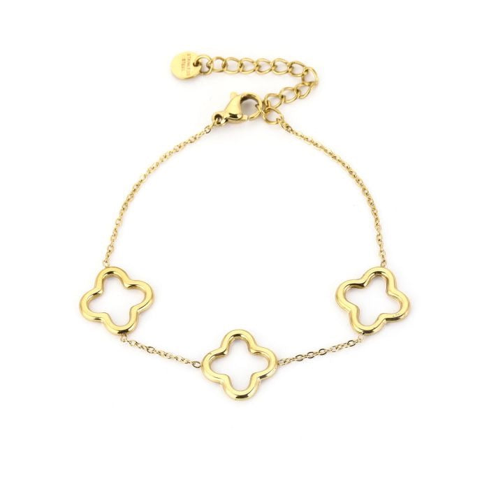 armbandje met open klavers goudkleurig stainless steel