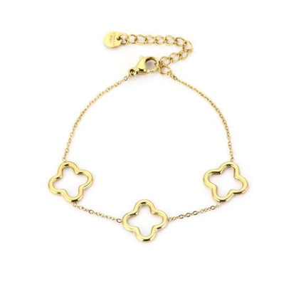 armbandje met open klavers goudkleurig stainless steel