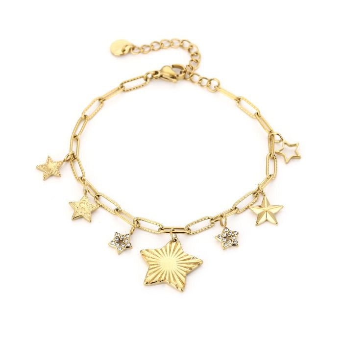 armbandje met verschillende sterretjes bedels goudkleurig 