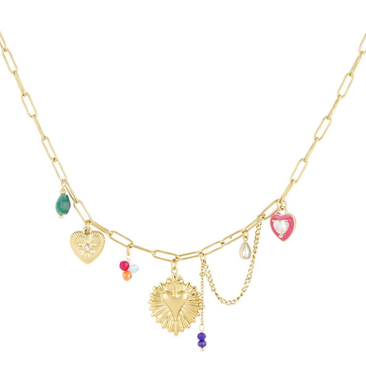 goudkleurige bedelketting met steentjes en kraaltjes