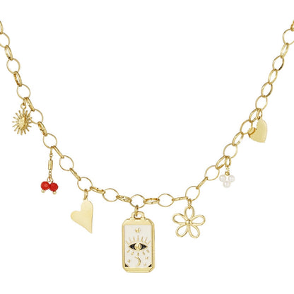 goudkleurige bedelketting met witte bedels