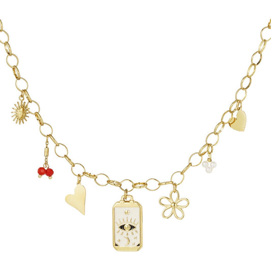goudkleurige bedelketting met witte bedels