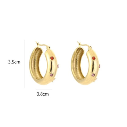 big hoops met gekleurde steentjes goudkleurig stainless steel met afmetingen