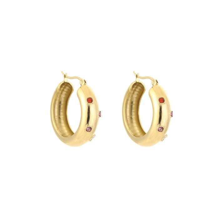 big hoops met steentjes goudkleurig stainless steel