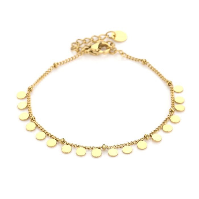 Goudkleurige coin disc armband van stainless steel