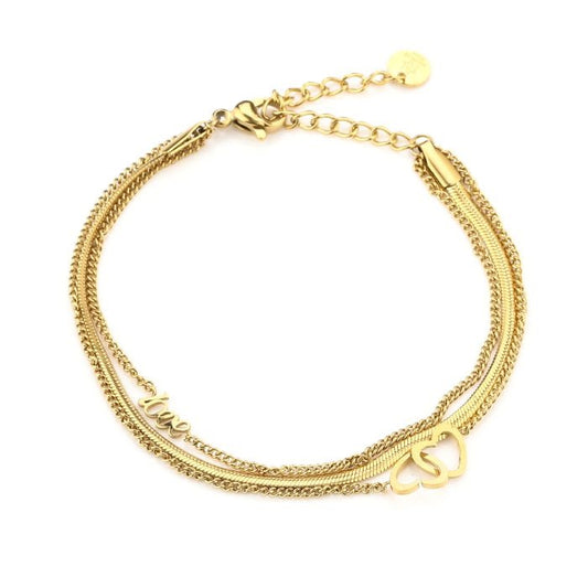 goudkleurig armbandje met meerdere laagjes en hartjes van Stainless Steel