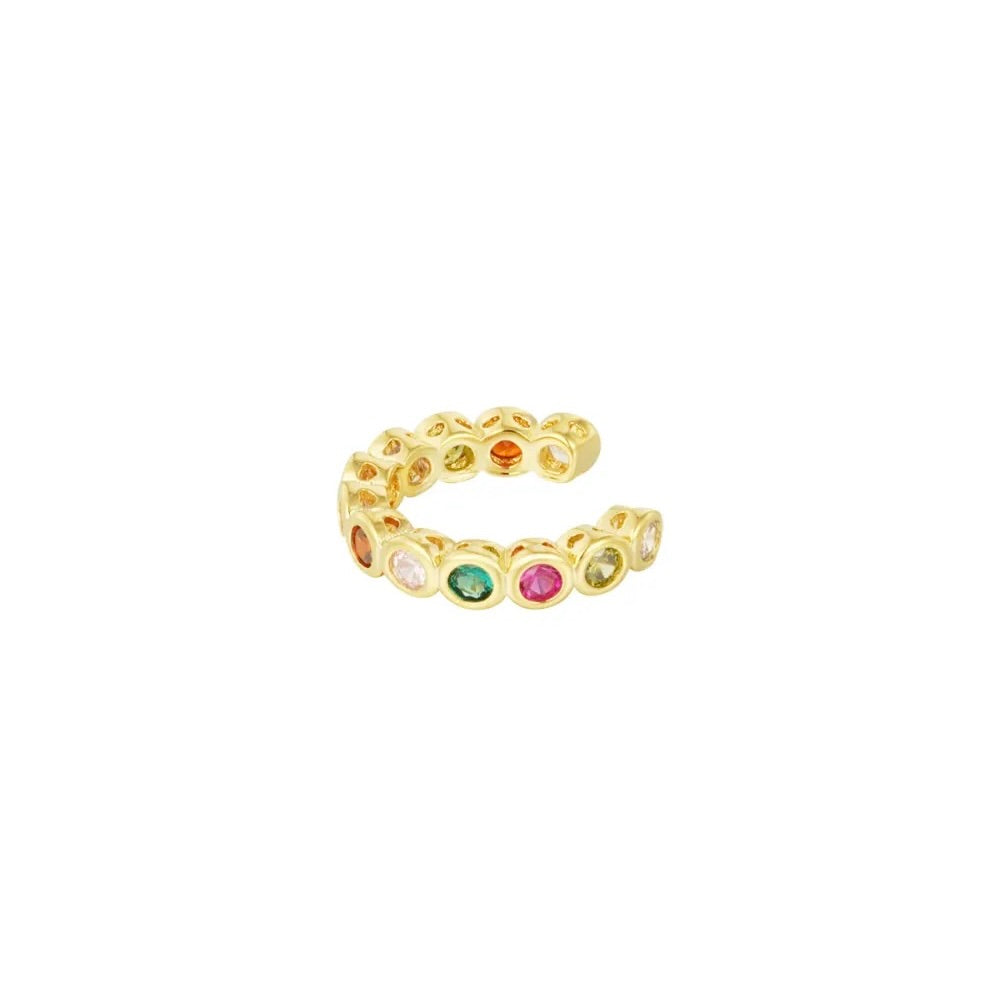 earcuff met regenboog steentjes goudkleurig