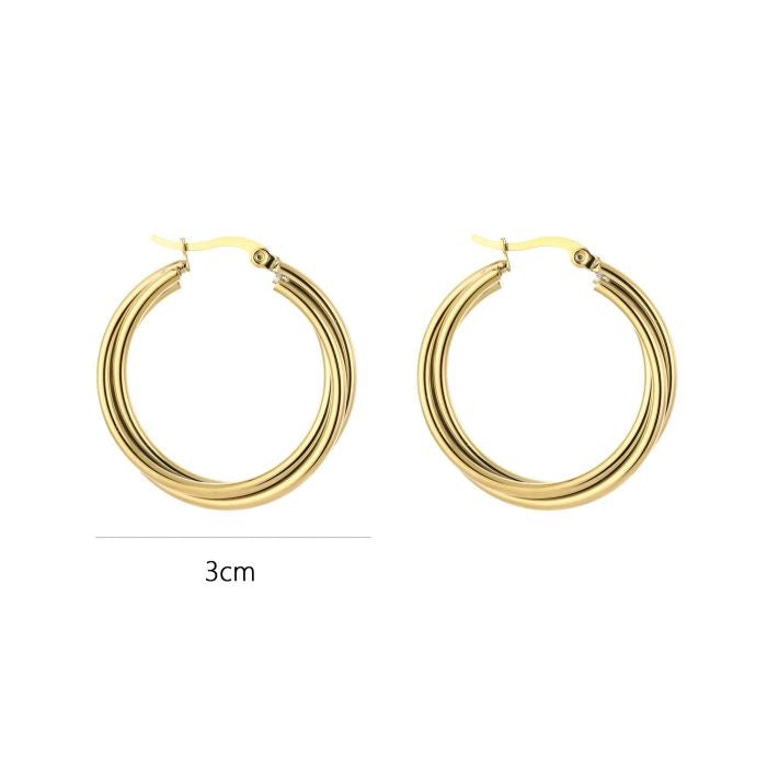 gedraaide hoops goudkleurig stainless steel met afmetingen