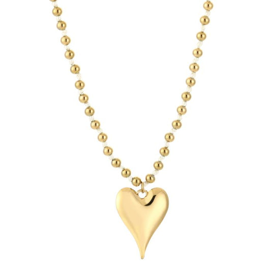 Gouden kralen ketting met hart bedel