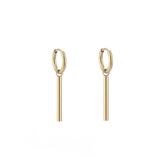 Goudkleurige oorbellen met bar hanger van stainless steel