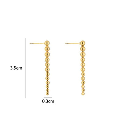 Goudkleurige bead drop oorbellen van stainless steel met afmetingen