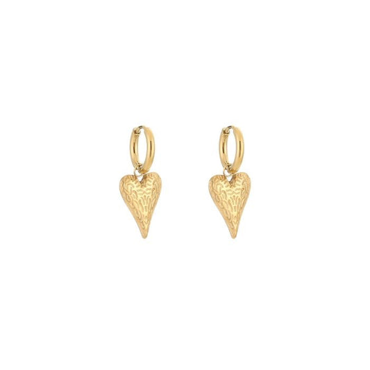 Goudkleurige hart hanger oorbellen van stainless steel