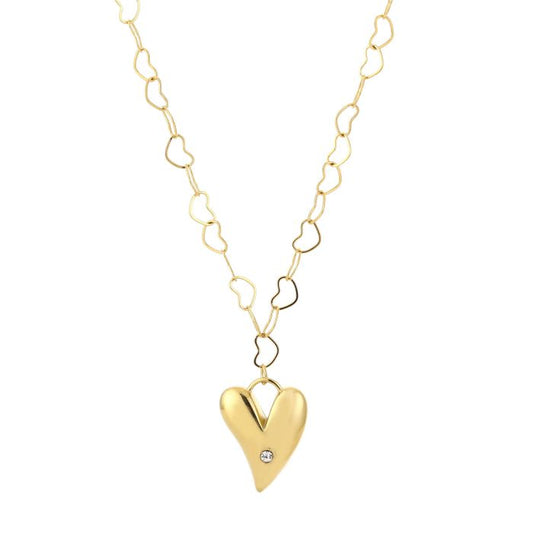 Goudkleurige stainless steel hartjes ketting met grote hart bedel trendy