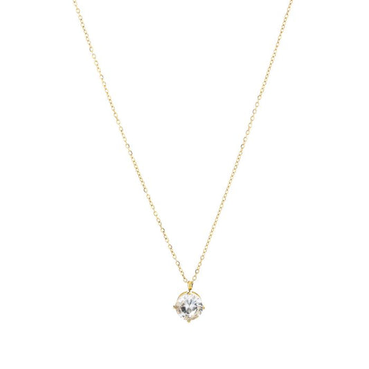 Goudkleurige stainless steel ketting met klein zirkonia steentje minimalistisch