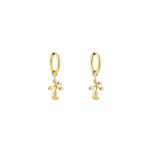 Goudkleurige bloem hanger oorbellen van stainless steel