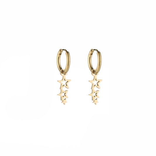 Goudkleurige oorbellen met ster hanger van stainless steel