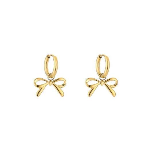 Goudkleurige strik oorbellen van stainless steel