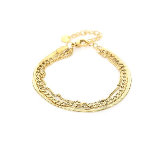 goudkleurige armband met laagjes van stainless steel