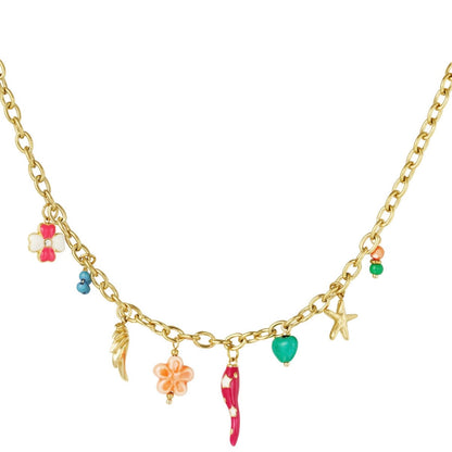 goudkleurige bedelketting met peper en gekleurde bedels