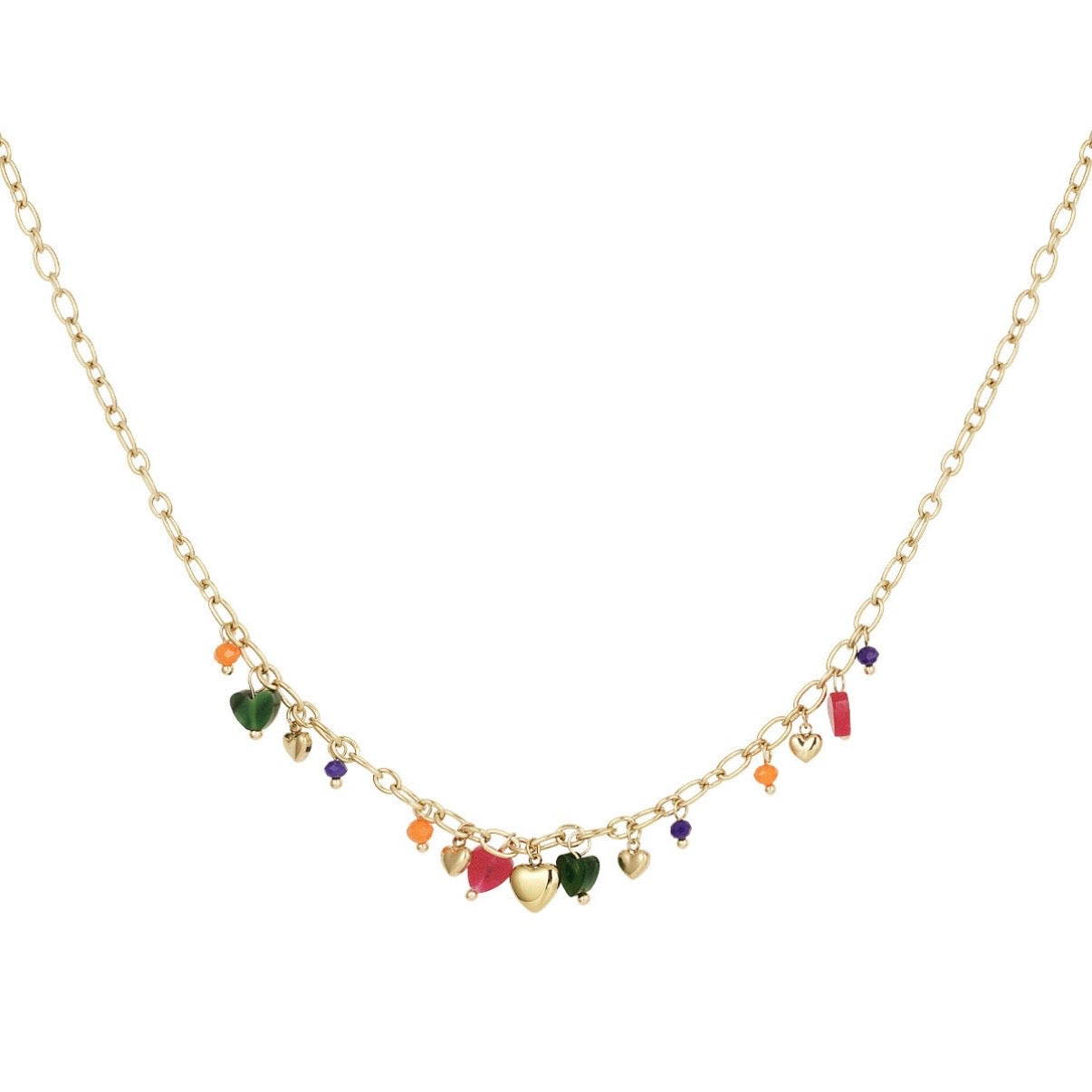 goudkleurige bedelketting met kleine hartjes 