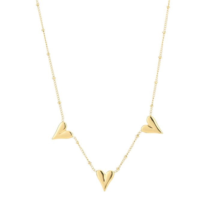 Stainless steel ketting goudkleurig met drie hartjes – waterproof sieraden