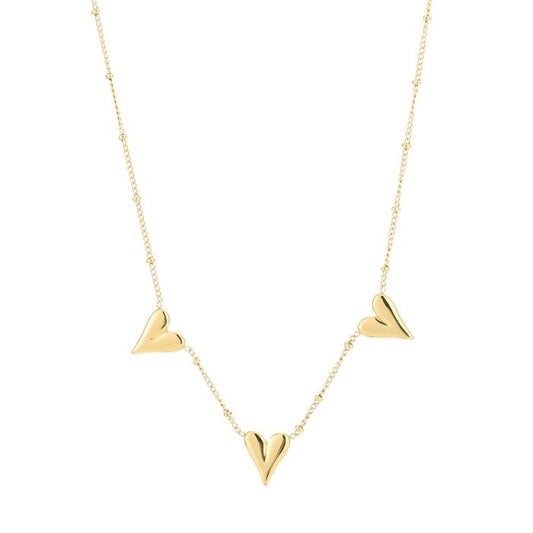 Stainless steel ketting goudkleurig met drie hartjes – waterproof sieraden