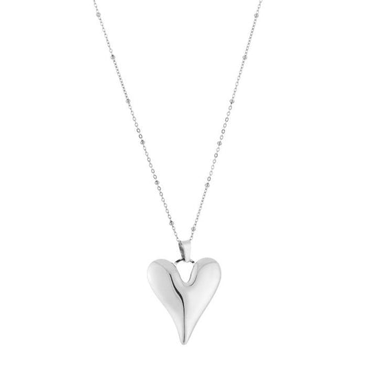 Zilverkleurige stainless steel ketting met hart hanger