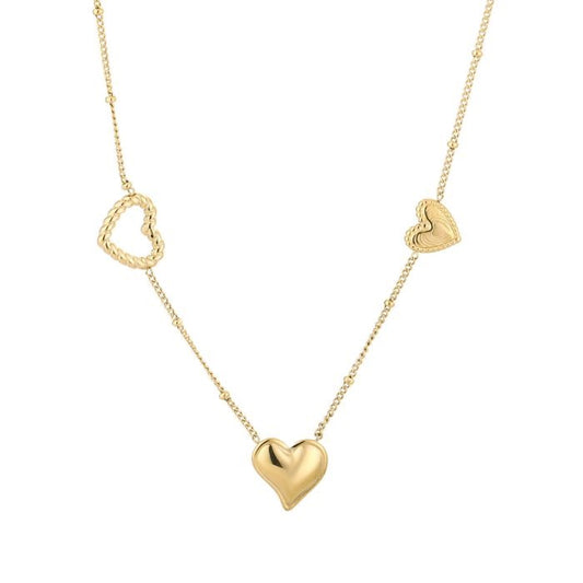 Stainless steel ketting goudkleurig met verschillende hartjes – cute en waterproof