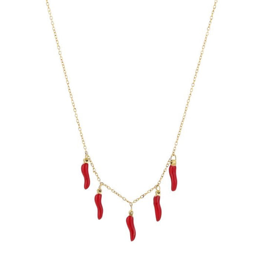 Goudkleurige stainless steel ketting met rode peper bedels – waterproof