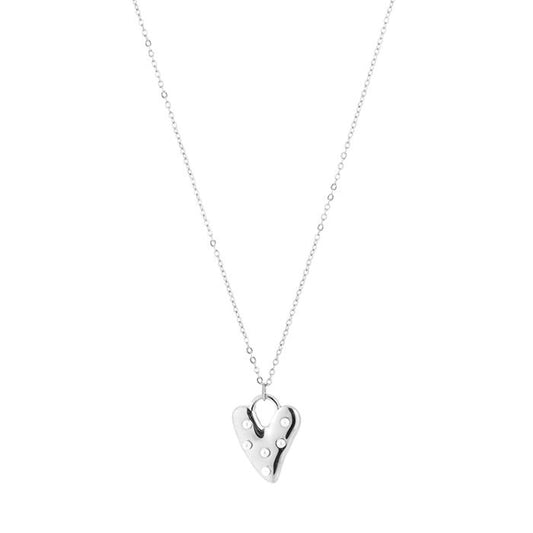 ketting met hartje met mini pareltjes erop zilverkleurig 