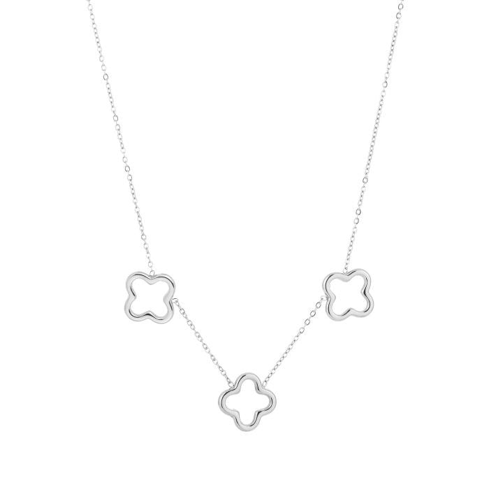ketting met 3 open klavers stainless steel zilverkleurig