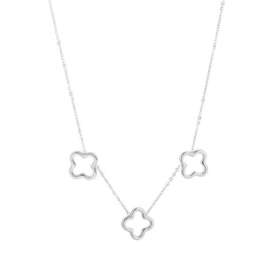 ketting met 3 open klavers stainless steel zilverkleurig