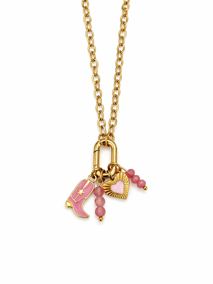 ketting met roze bedels stainless steel