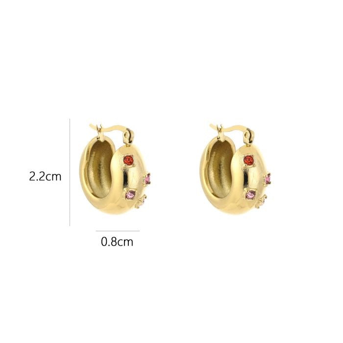 kleine hoops met steentjes goudkleurig stainless steel met afmetingen