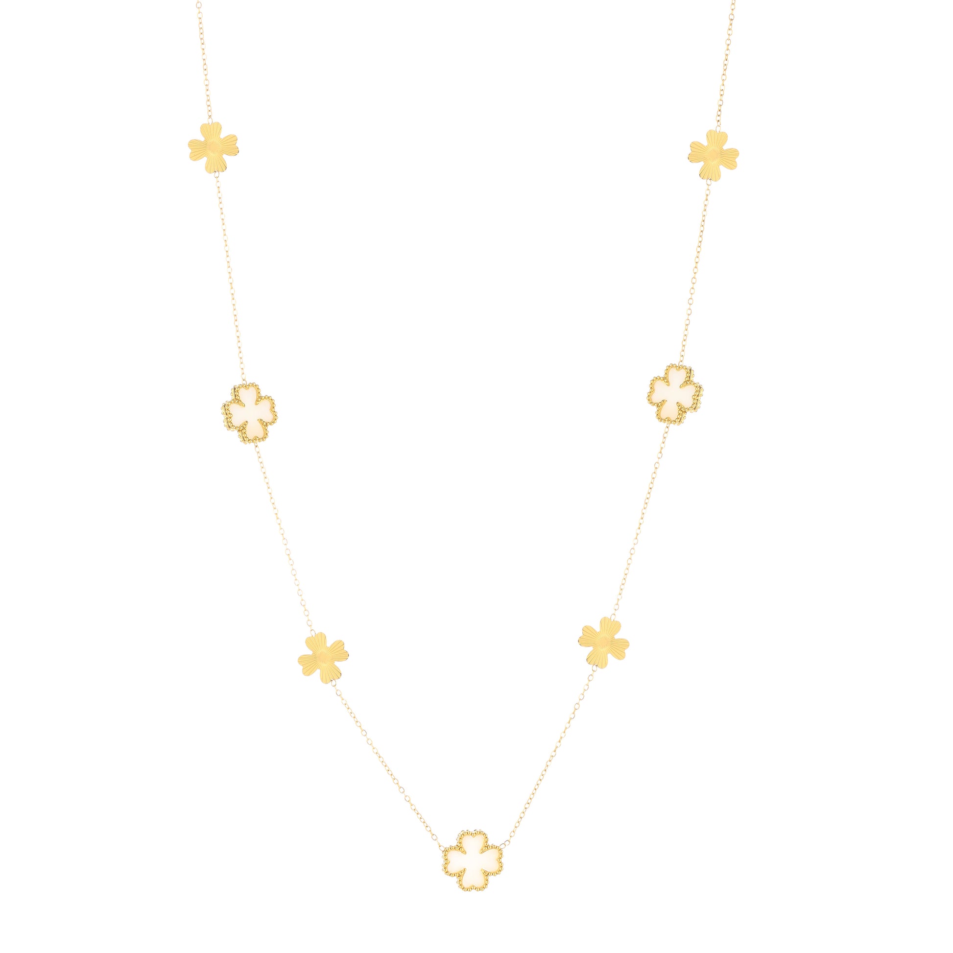 lange gouden stainless steel klaver ketting dames statement