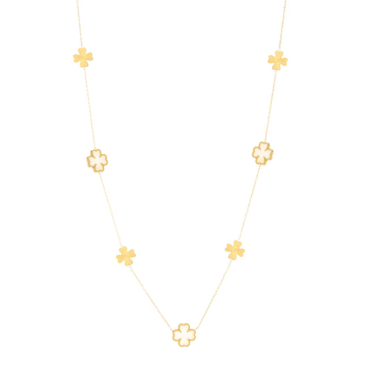 lange gouden stainless steel klaver ketting dames statement