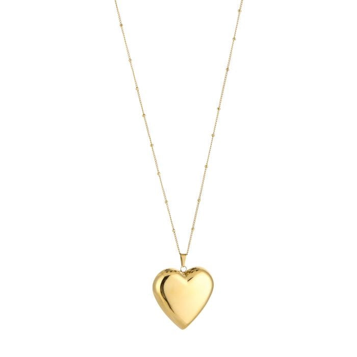 Lange goudkleurige stainless steel ketting met grote hart hanger