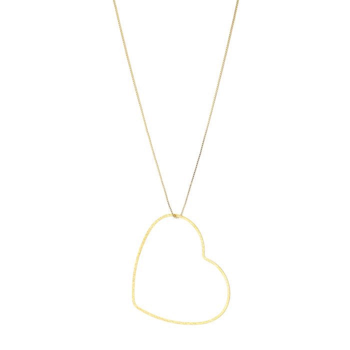 Lange goudkleurige stainless steel ketting met grote open hart hanger