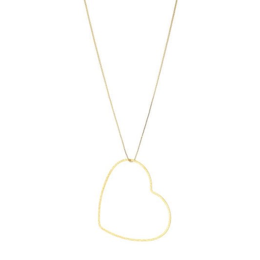 Lange goudkleurige stainless steel ketting met grote open hart hanger
