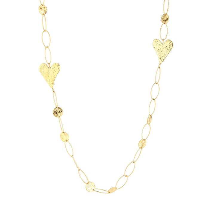 Lange goudkleurige stainless steel ketting met hartjes voor dames