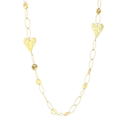 Lange goudkleurige stainless steel ketting met hartjes voor dames