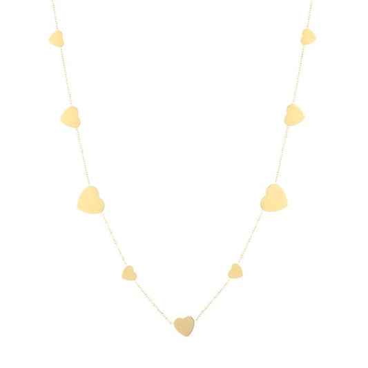 Lange goudkleurige stainless steel ketting met hartjes