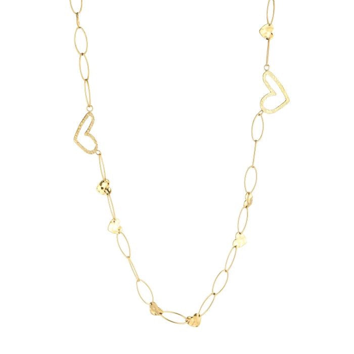 Lange goudkleurige stainless steel ketting met open hartjes