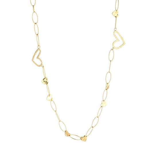Lange goudkleurige stainless steel ketting met open hartjes
