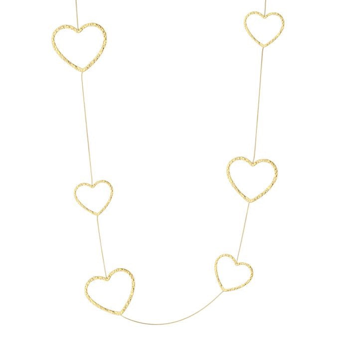 Lange goudkleurige stainless steel ketting met meerdere open hartjes