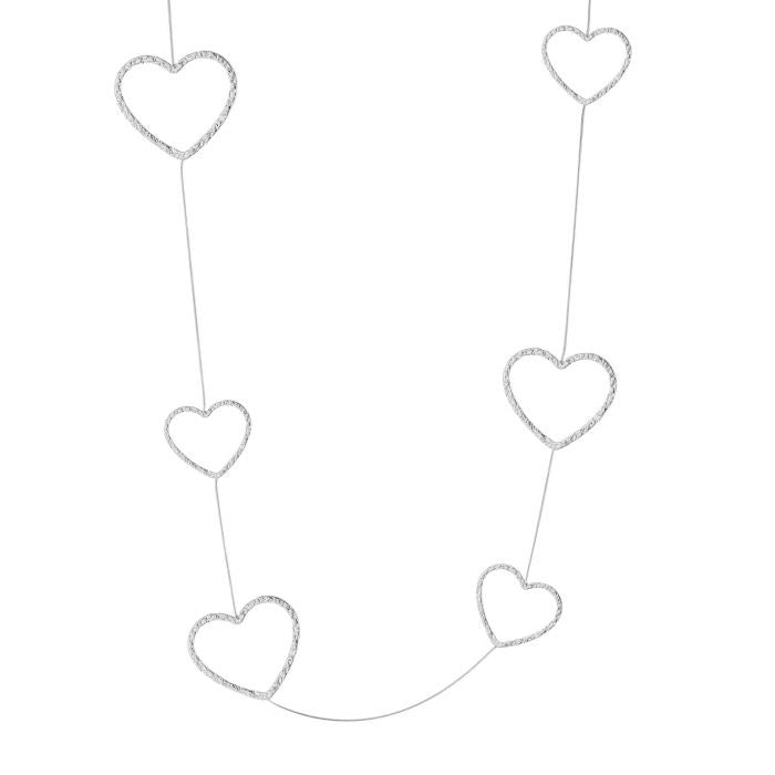 Lange zilverkleurige stainless steel ketting met meerdere open hartjes