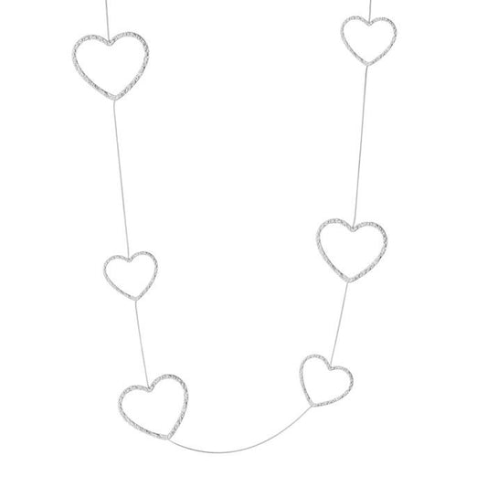 Lange zilverkleurige stainless steel ketting met meerdere open hartjes